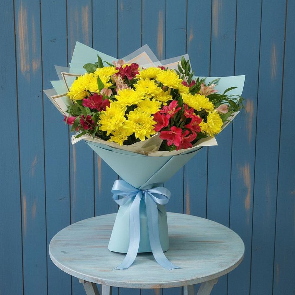 Букет цветов из: Альстромерии и Хризантемы в Высоком