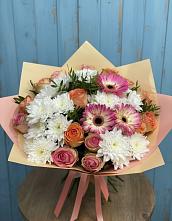 Букет цветов из:  Розы, Герберы и Хризантемы в Высоком