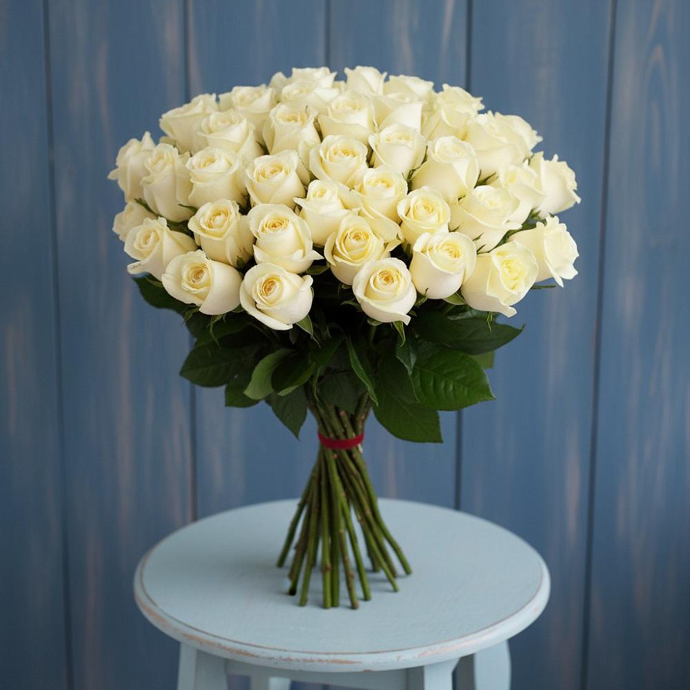 Букет 51 Белая роза Эдлесс Лав в Высоком