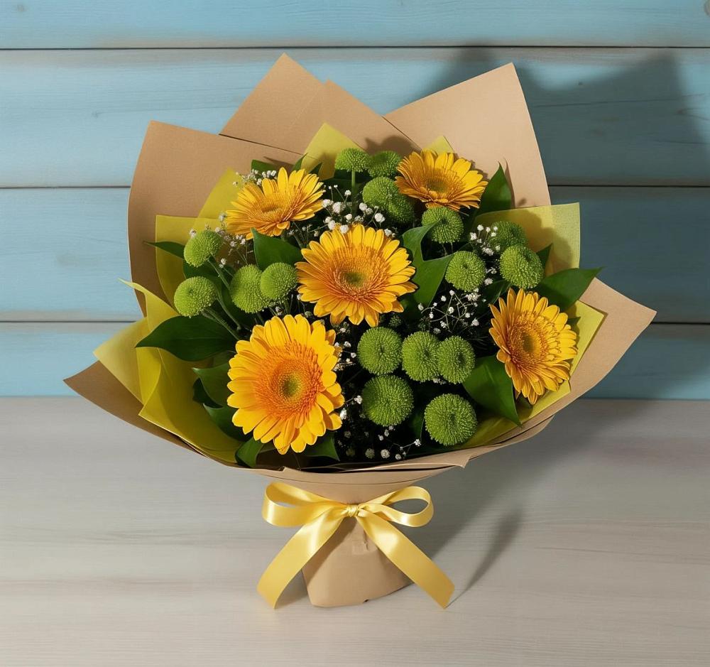 Букет цветов из: Герберы и Хризантемы в Высоком