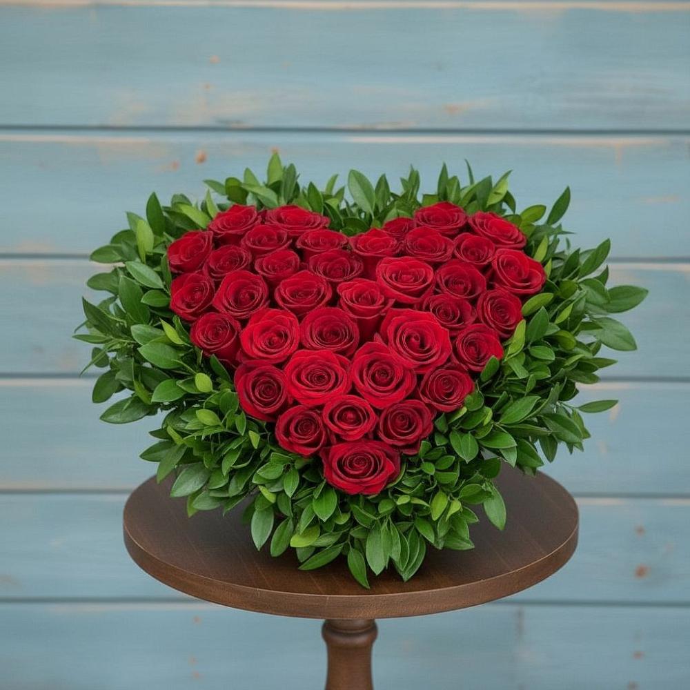 Цветочная композиция из Розы в виде сердца в Высоком